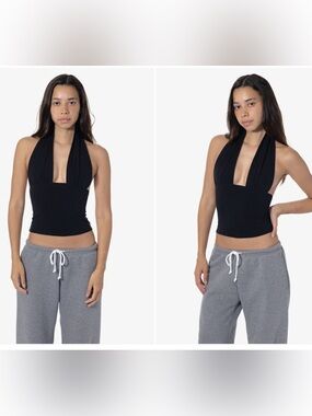 Los Angeles Apparel Cheesecloth black halter top